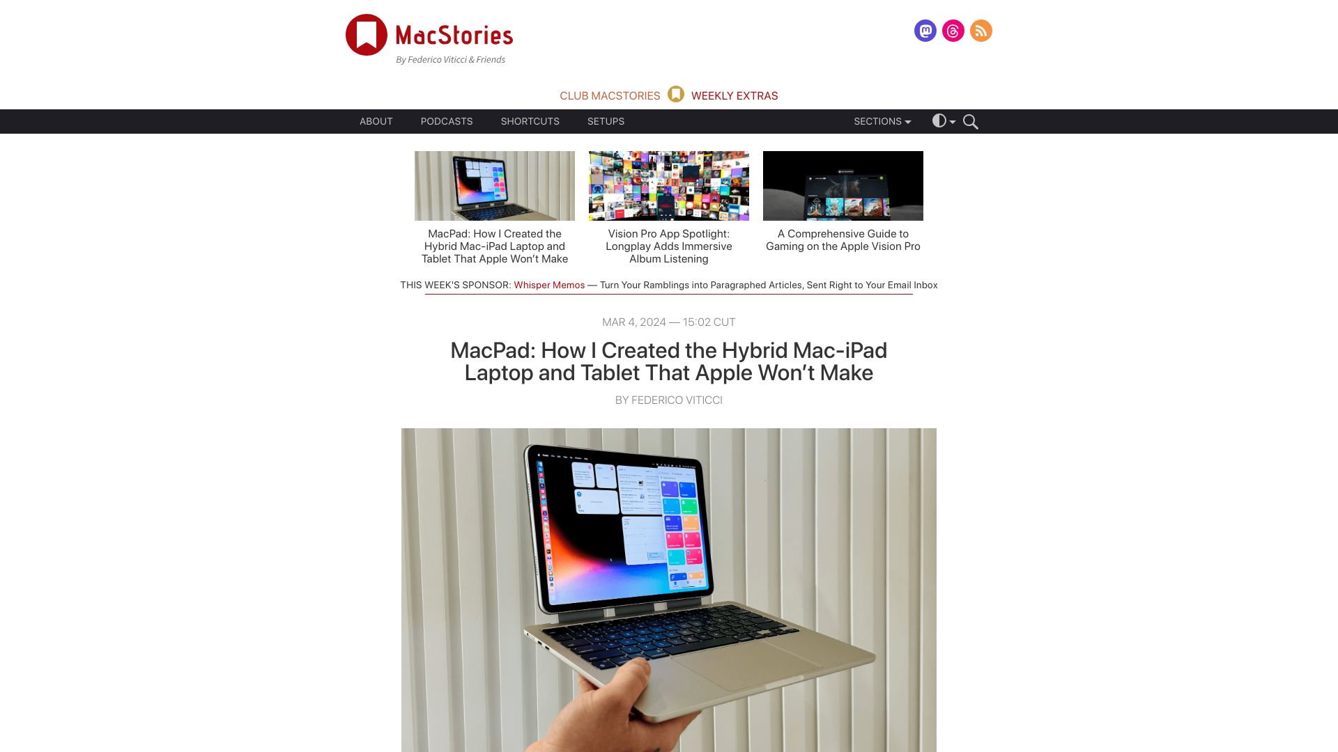 Screenshot of macstories.net: MacPad: I created the hybrid Mac-iPad laptop and tablet that Apple won't make