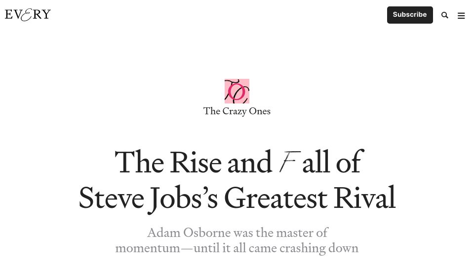 Screenshot of every.to: The Rise and Fall of Adam Osborne