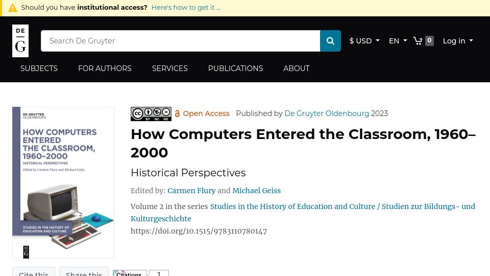 Screenshot of degruyter.com: How computers entered the classroom, 1960–2000