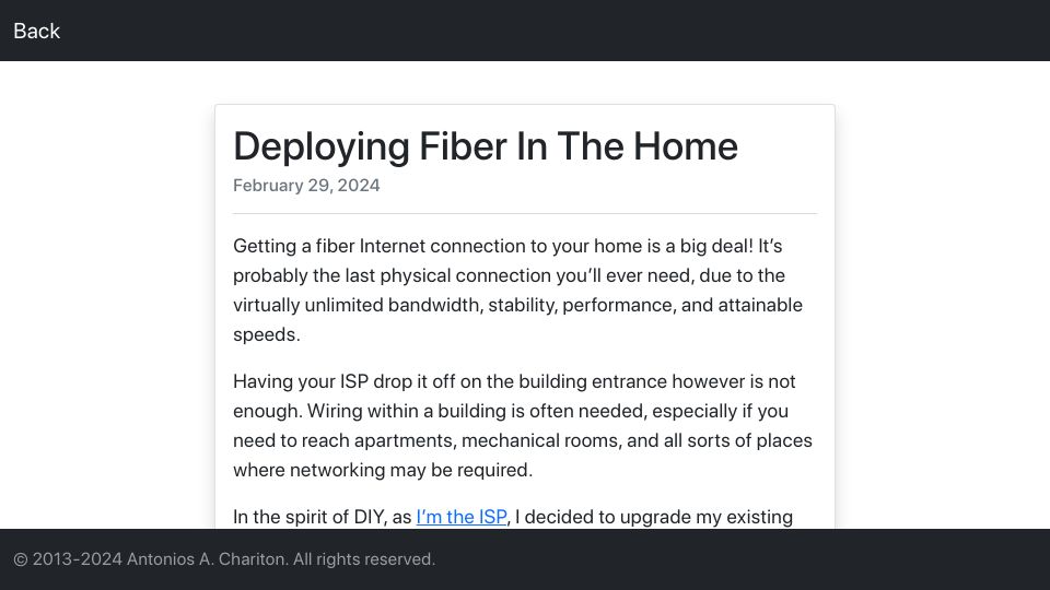 Screenshot of blog.daknob.net: Deploying fiber in the home