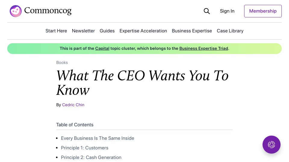 Screenshot of commoncog.com: What the CEO wants you to know (2023)