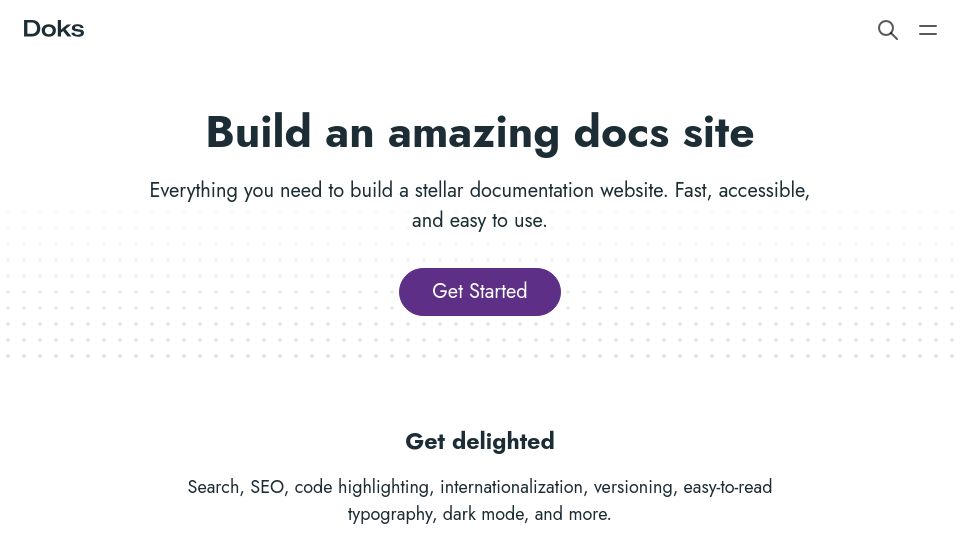 Screenshot of getdoks.org: Doks – Build a Docs Site