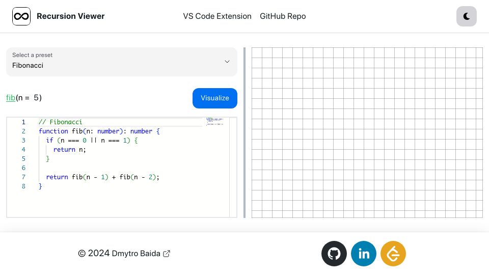 Screenshot of dmytrobaida.github.io: Recursion Viewer