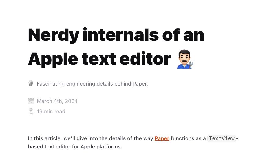 Screenshot of papereditor.app: Nerdy internals of an Apple text editor