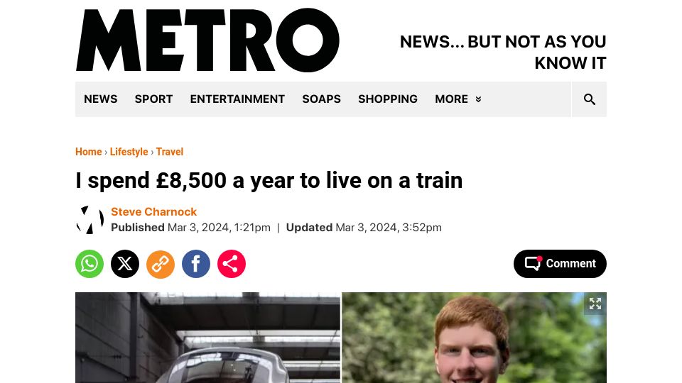 Screenshot of metro.co.uk: I spend £8,500 a year to live on a train