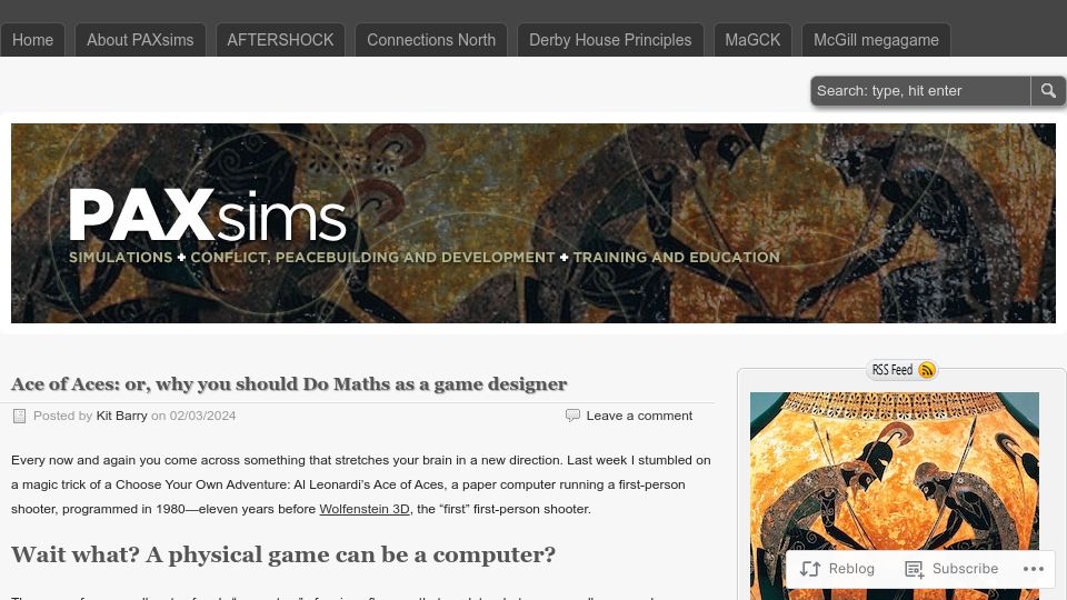 Screenshot of paxsims.wordpress.com: Ace of Aces: Why you should do maths as a game designer