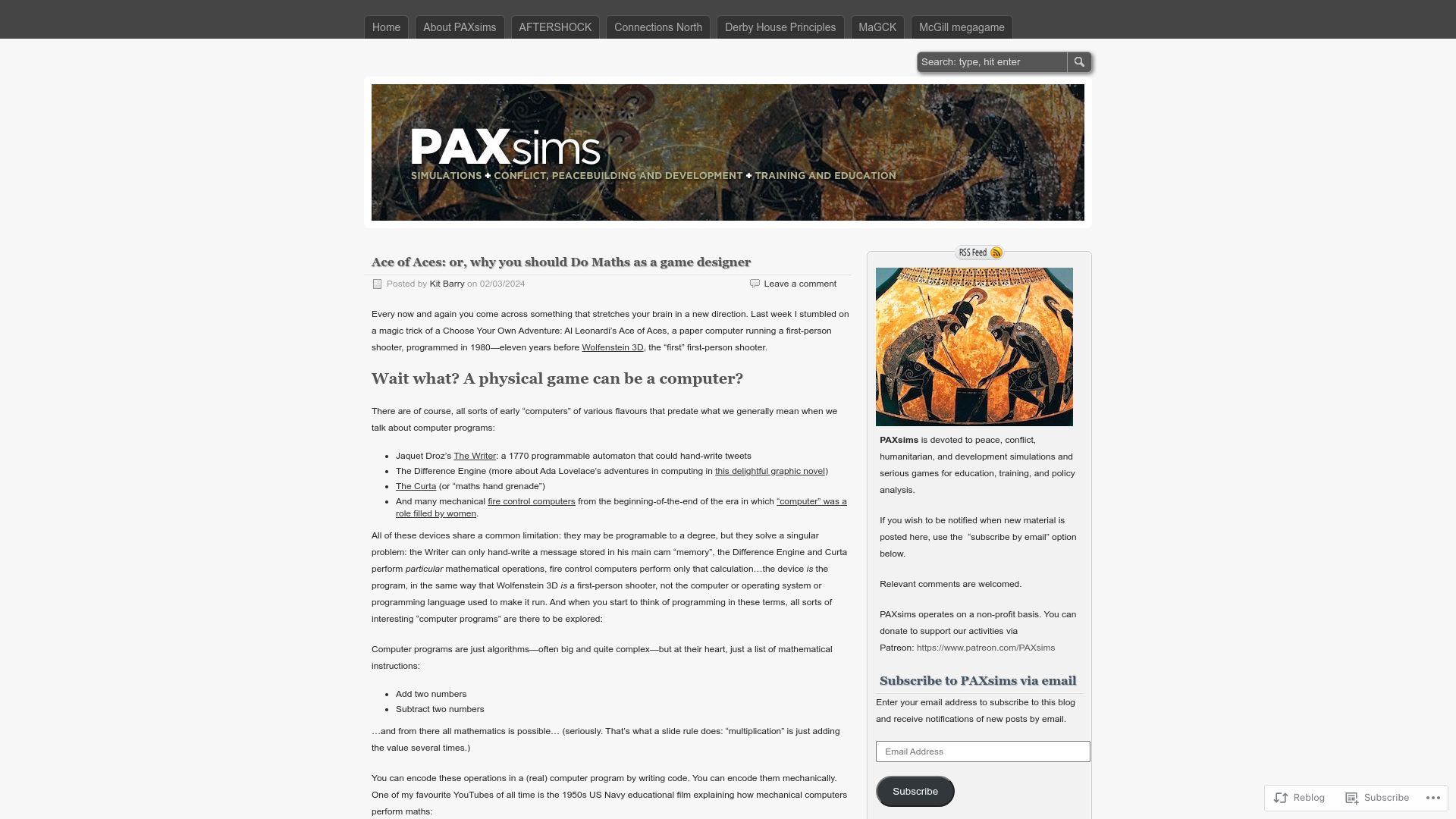 Screenshot of paxsims.wordpress.com: Ace of Aces: Why you should do maths as a game designer