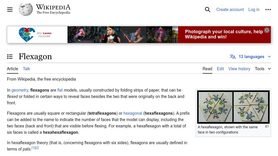 Screenshot of en.wikipedia.org: Flexagon