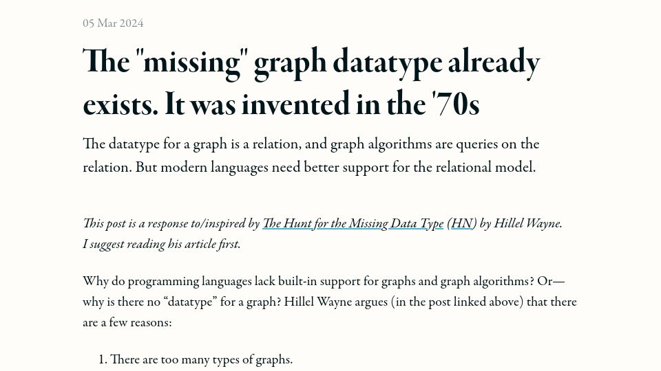 Screenshot of tylerhou.com: The "missing" graph datatype already exists. It was invented in the '70s