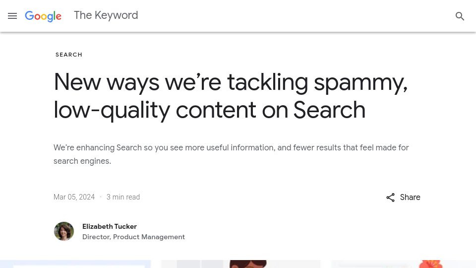 Screenshot of blog.google: New ways we're tackling spammy, low-quality content on Search