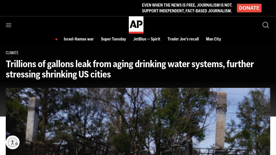 Screenshot of apnews.com: Trillions of gallons leak from aging drinking water systems