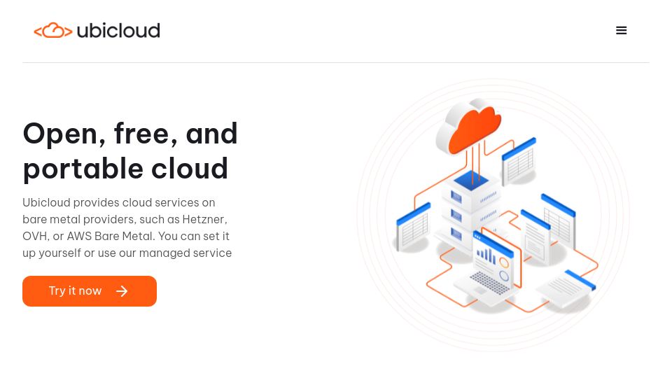 Screenshot of ubicloud.com: Ubicloud: Open, Free, and Portable Cloud