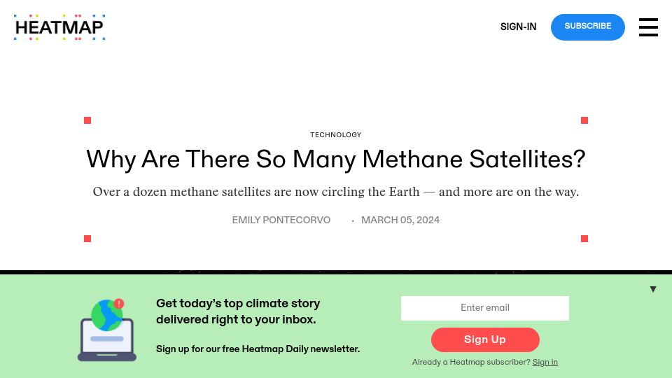 Screenshot of heatmap.news: Why are there so many methane satellites?