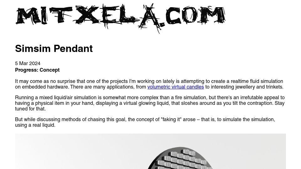 Screenshot of mitxela.com: Simsim Pendant