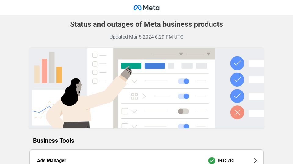 Screenshot of metastatus.com: Meta outage