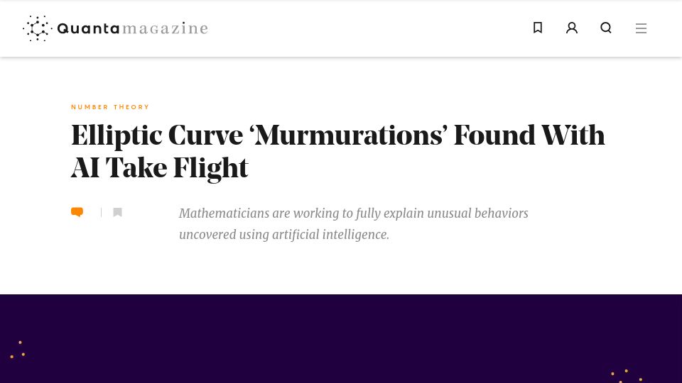 Screenshot of quantamagazine.org: Elliptic curve 'murmurations' found with AI