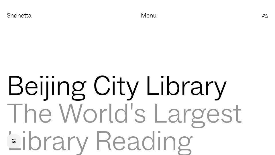 Screenshot of snohetta.com: The largest climatized reading space