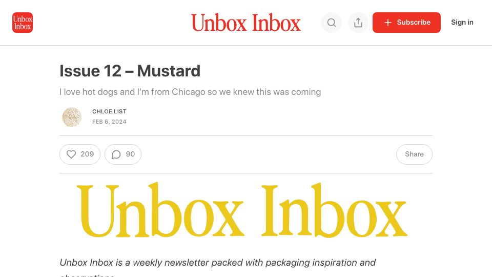 Screenshot of chloelist.substack.com: Mustard