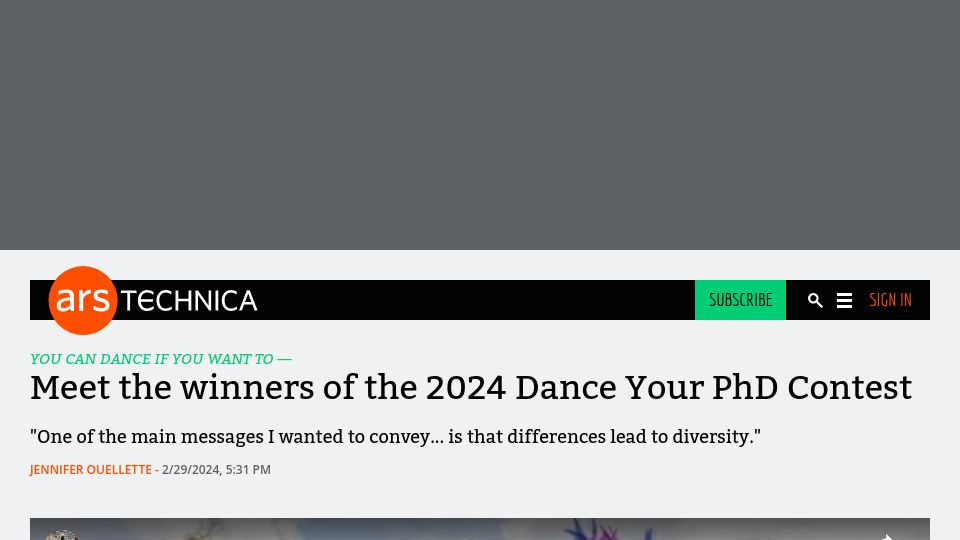 Screenshot of arstechnica.com: The Winners of the 2024 Dance Your PhD Contest