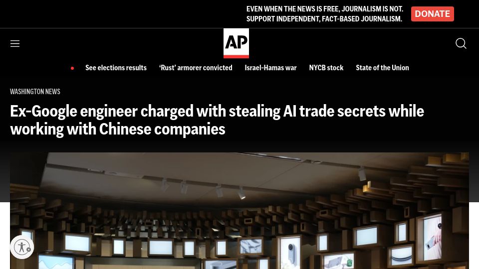 Screenshot of apnews.com: Ex-Google engineer charged with stealing trade secrets