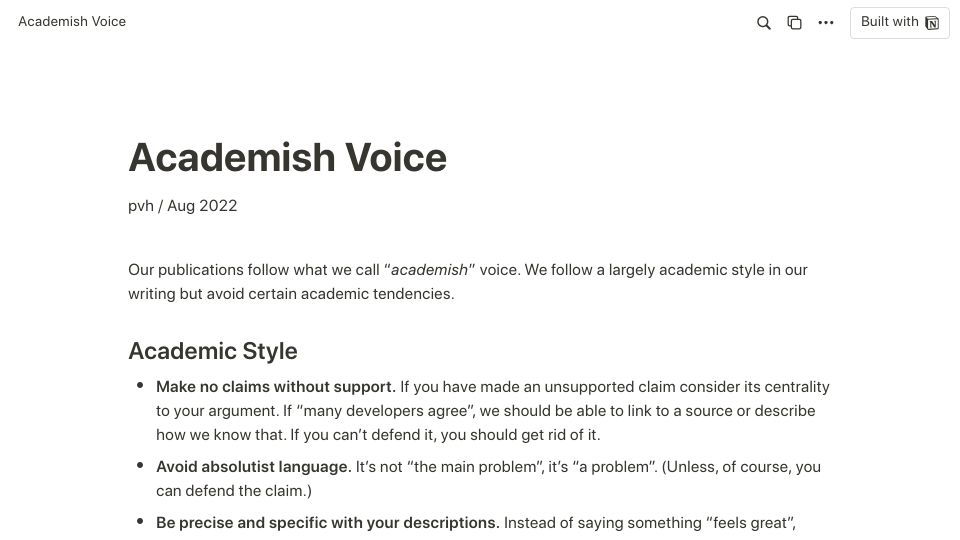 Screenshot of inkandswitch.notion.site: Academish Voice (2022)