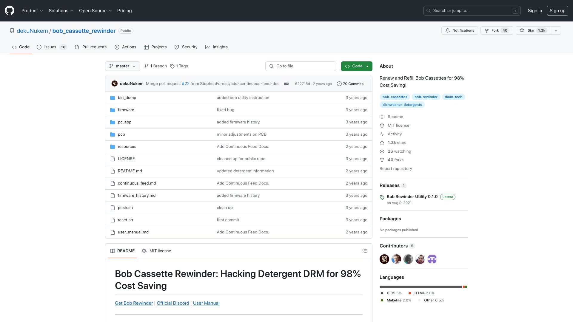 Screenshot of github.com: Bob_cassette_rewinder