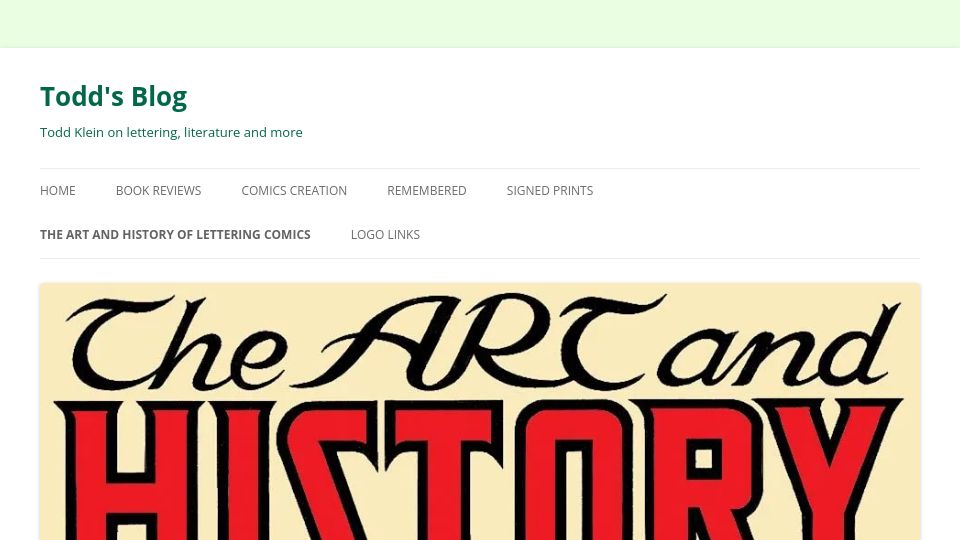 Screenshot of kleinletters.com: The art and history of lettering comics