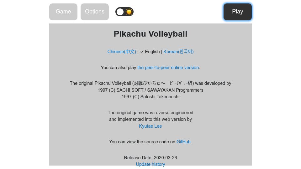Screenshot of github.com: Pikachu Volleyball