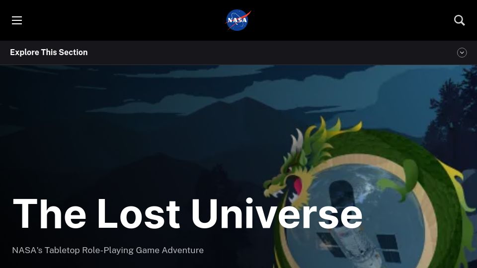 Screenshot of science.nasa.gov: The Lost Universe: NASA's Tabletop Role-Playing Game Adventure