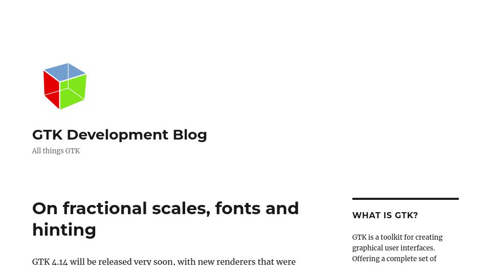Screenshot of blog.gtk.org: Fractional scales, fonts and hinting