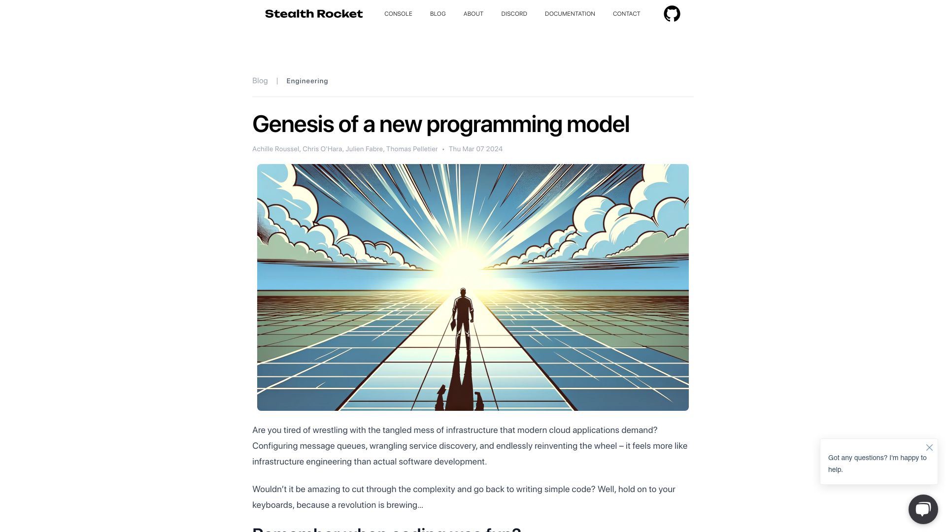 Screenshot of stealthrocket.tech: Genesis of a New Programming Model
