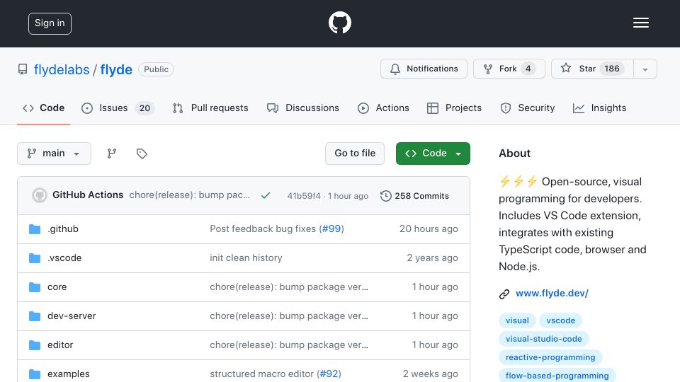 Screenshot of github.com: Show HN: Flyde – an open-source visual programming language