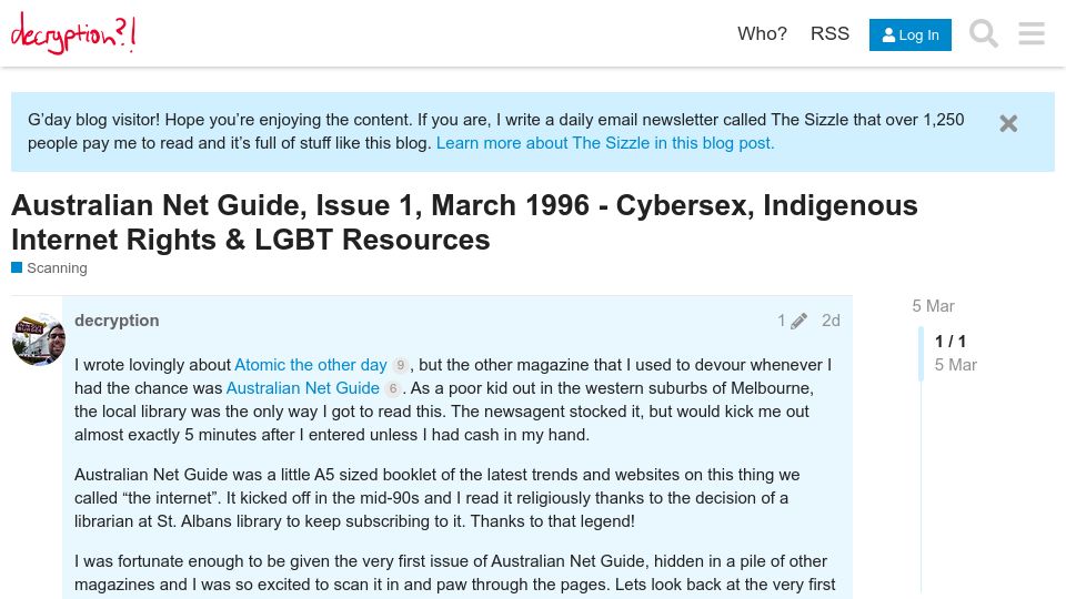 Screenshot of blog.decryption.net.au: Australian Net Guide – Issue 1, March 1996