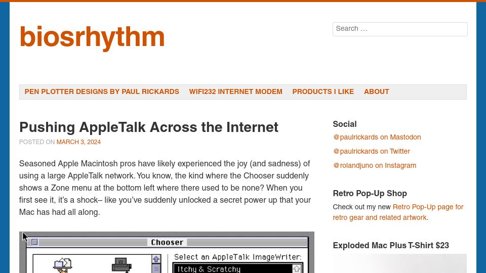 Screenshot of biosrhythm.com: A Global AppleTalk Network: Pushing AppleTalk Across the Internet