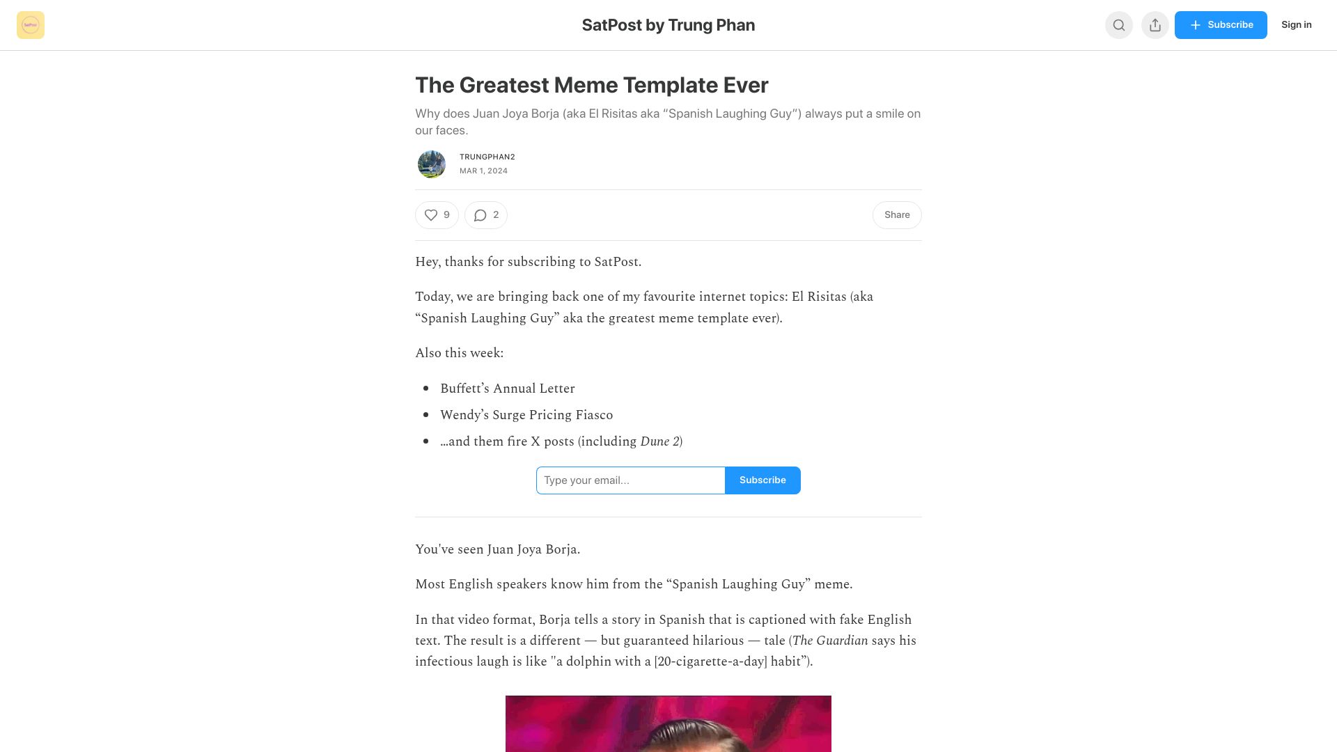Screenshot of readtrung.com: The Greatest Meme Template