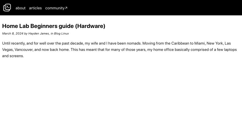 Screenshot of linuxblog.io: Home Lab Beginners guide