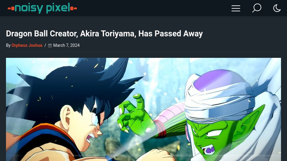 Screenshot of noisypixel.net: Akira Toriyama has died