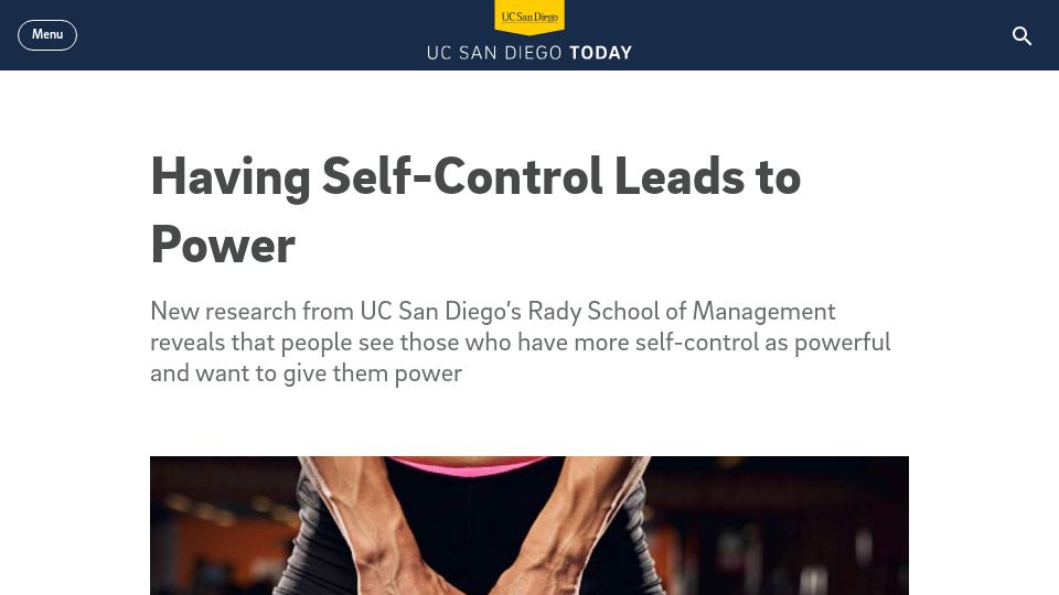 Screenshot of today.ucsd.edu: Self-control signals and affords power