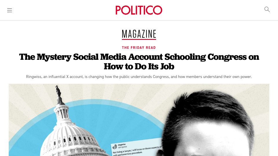 Screenshot of politico.com: A UK college student explaining congressional procedure to Washington