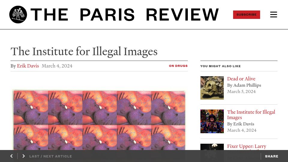 Screenshot of theparisreview.org: The Institute for Illegal Images