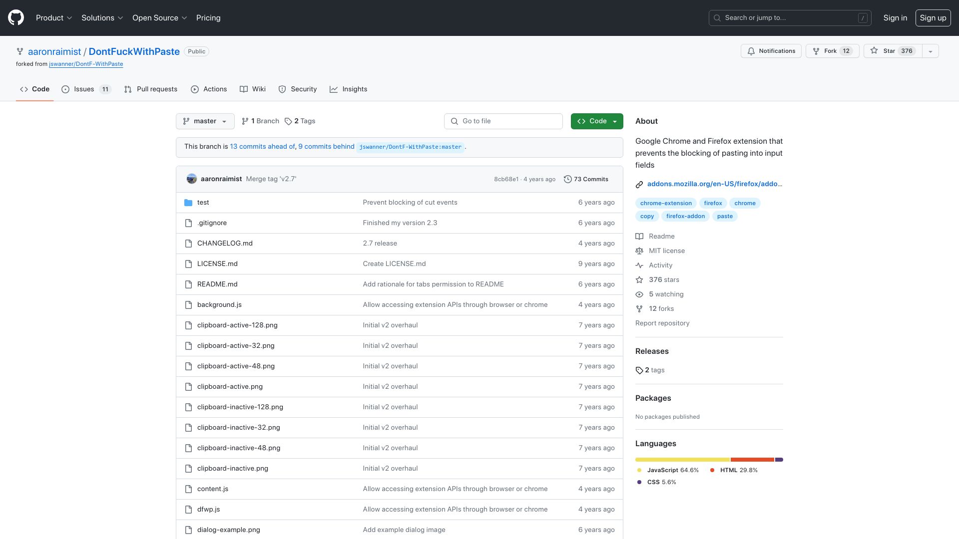 Screenshot of github.com: Don't fuck with paste
