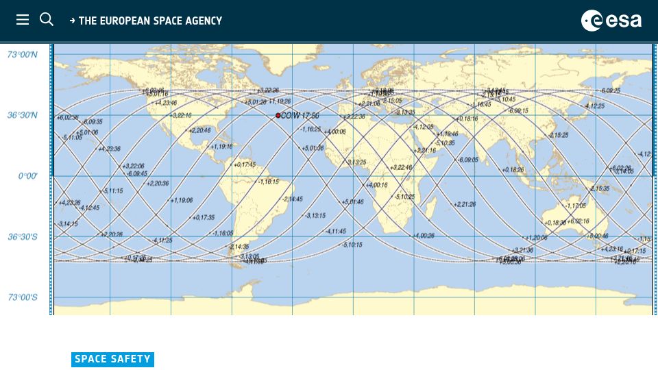 Screenshot of esa.int: Reentry of International Space Station Batteries into Earth's Atmosphere