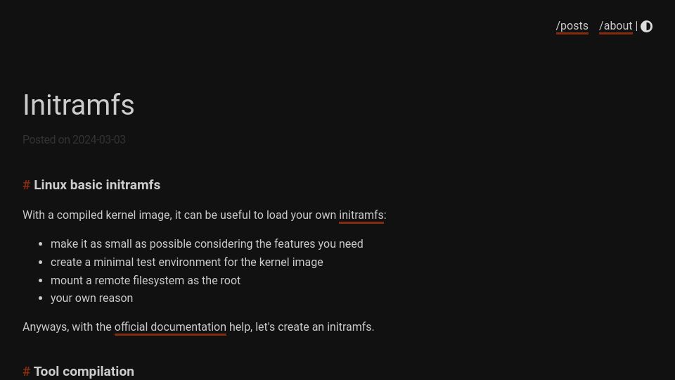 Screenshot of blog.izissise.net: Build Initramfs Rootless