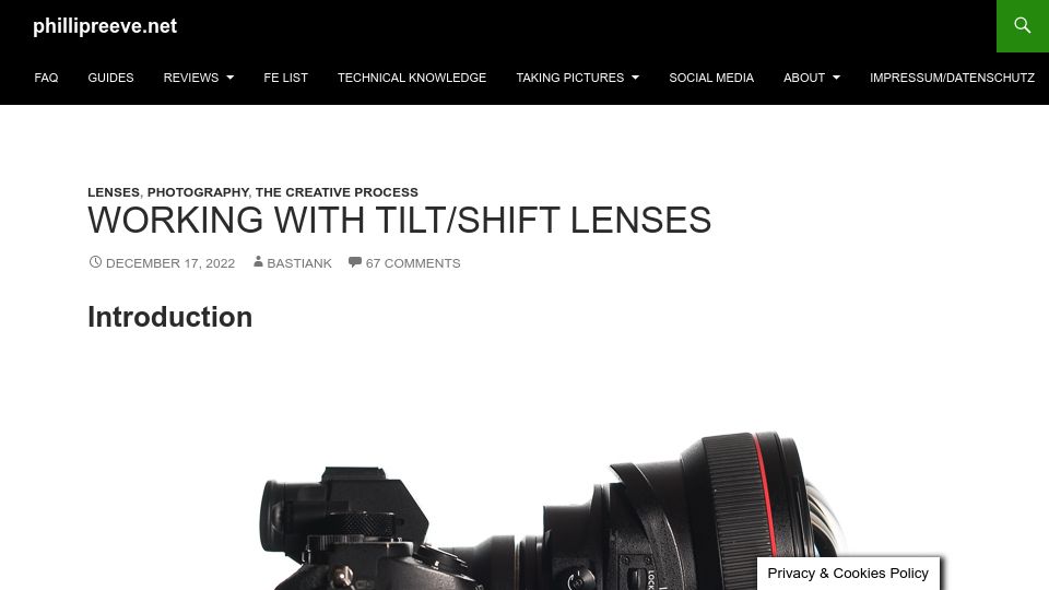 Screenshot of phillipreeve.net: Working with Tilt/Shift Lenses (2022)