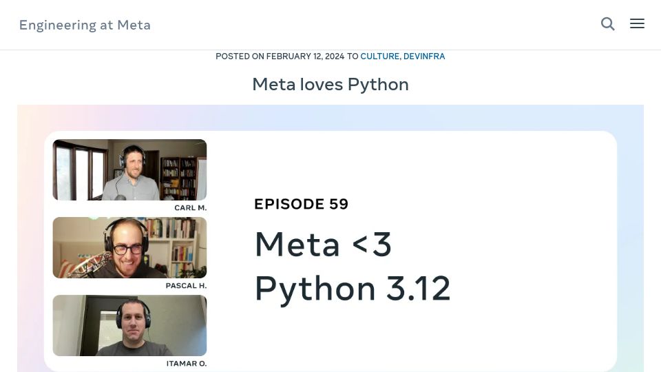 Screenshot of engineering.fb.com: Meta Loves Python