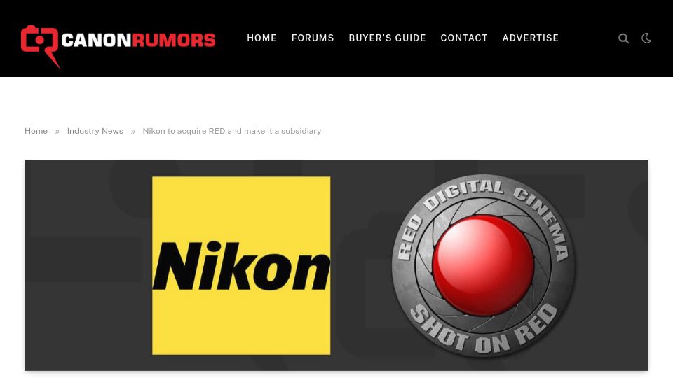 Screenshot of canonrumors.com: Nikon to acquire RED and make it a subsidiary
