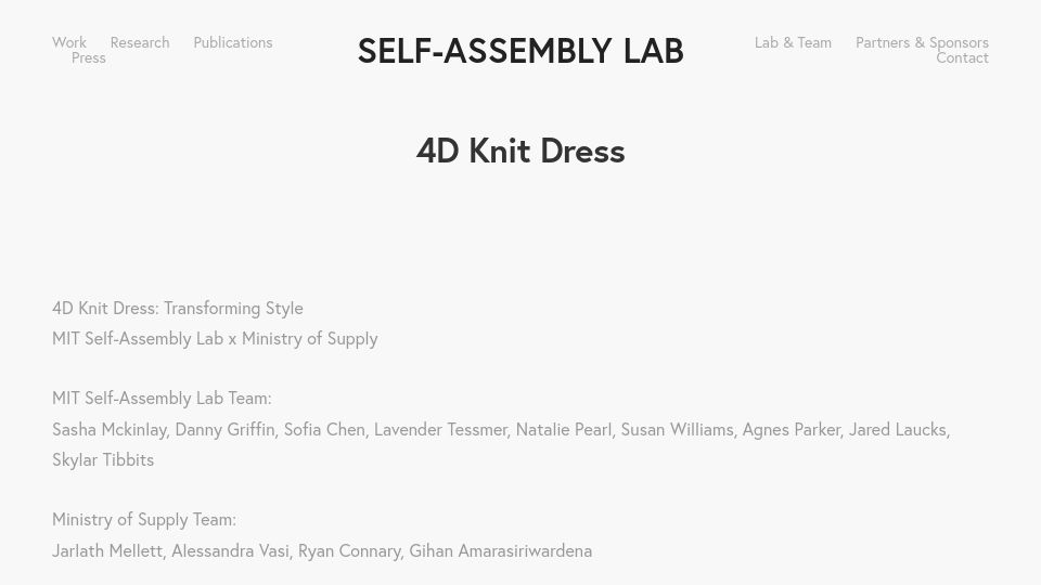 Screenshot of selfassemblylab.mit.edu: 4D Knit Dress