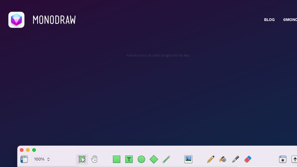 Screenshot of monodraw.helftone.com: Monodraw