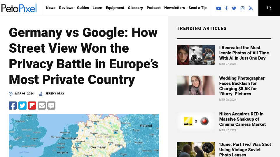 Screenshot of petapixel.com: Germany vs. Google: How Street View Won the Privacy Battle in Europe