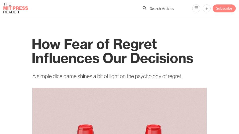Screenshot of thereader.mitpress.mit.edu: A simple dice game shines a bit of light on the psychology of regret